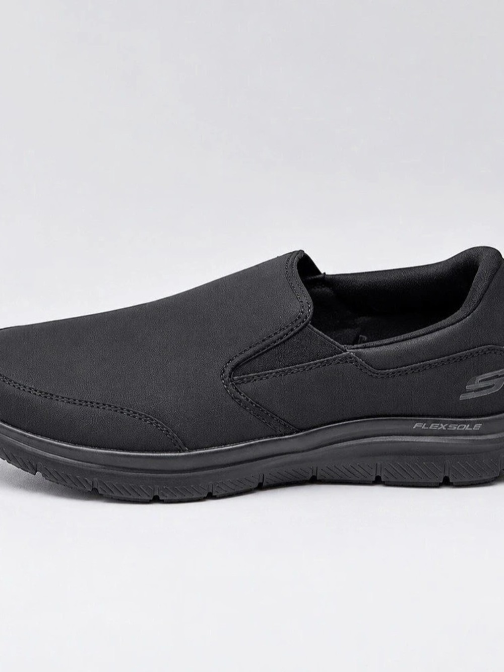 Skechers Work Relaxed Men Sz 9.5 Black Leather + Flexsole Slip Res Shoes Loafers